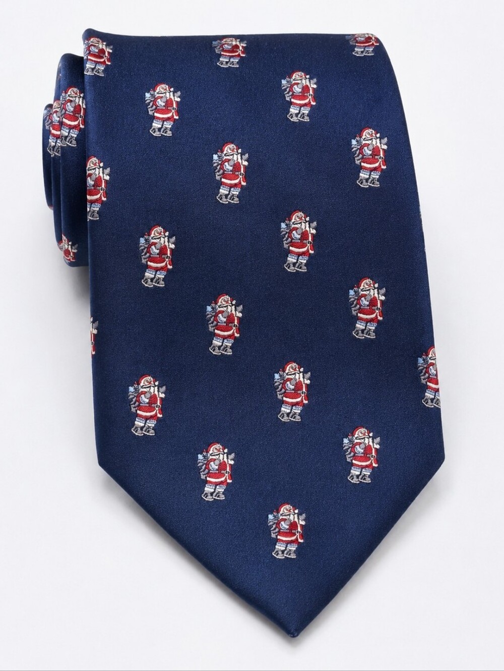 Merona 100% Silk Navy Blue Santa Christmas Holiday Tie 60"